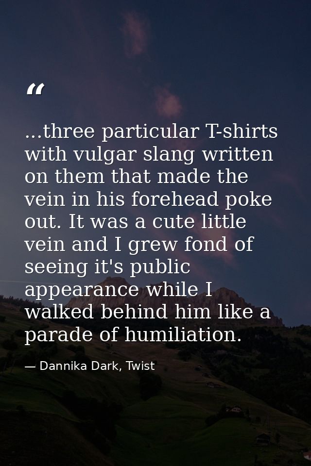 ...three particular T-shirts with vulgar slang written on them that made the vein in his forehead poke out. It was a cut — Dannika Dark, Twist