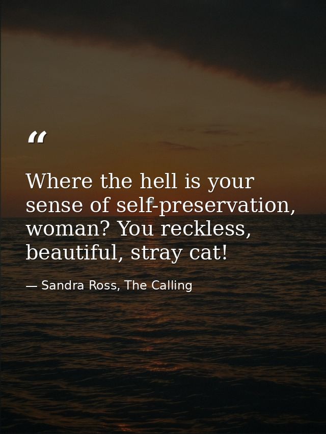 Where the hell is your sense of self-preservation, woman? You reckless, beautiful, stray cat! — Sandra Ross, The Calling