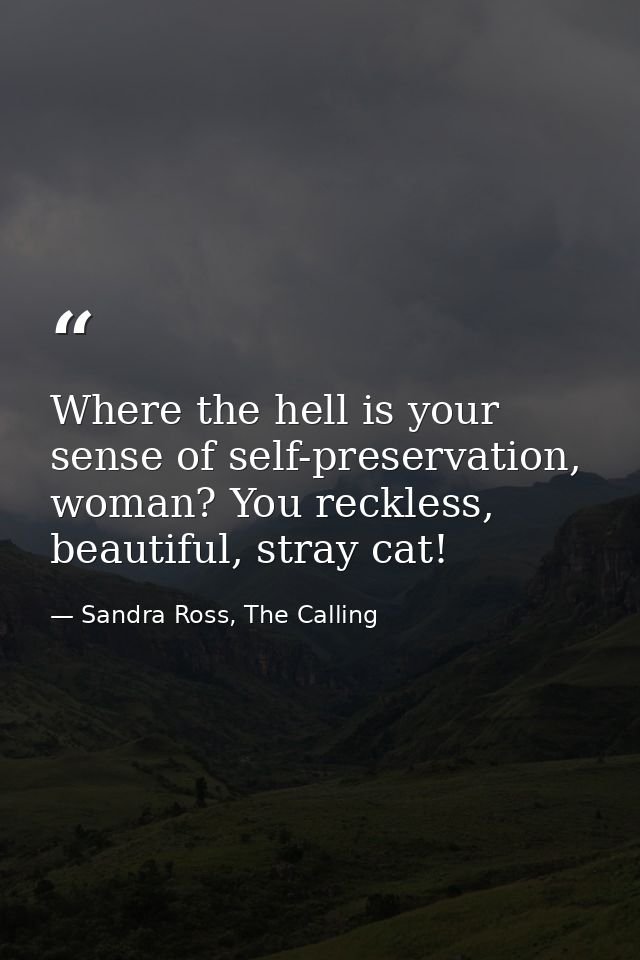 Where the hell is your sense of self-preservation, woman? You reckless, beautiful, stray cat! — Sandra Ross, The Calling