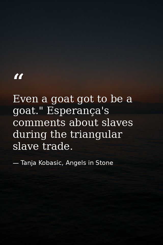 Even a goat got to be a goat." Esperança's comments about slaves during the triangular slave trade. — Tanja Kobasic, Angels in Stone