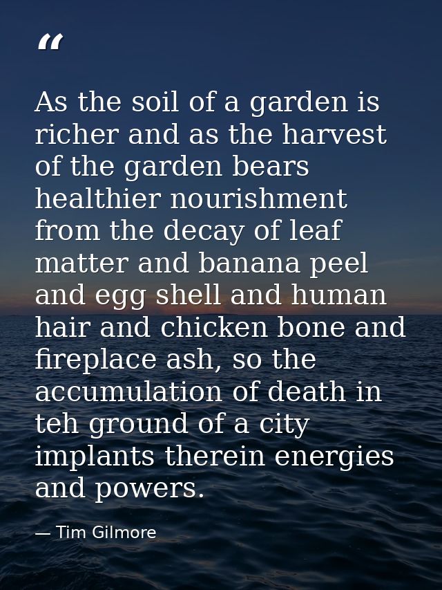 As the soil of a garden is richer and as the harvest of the garden bears healthier nourishment from the decay of leaf ma — Tim Gilmore