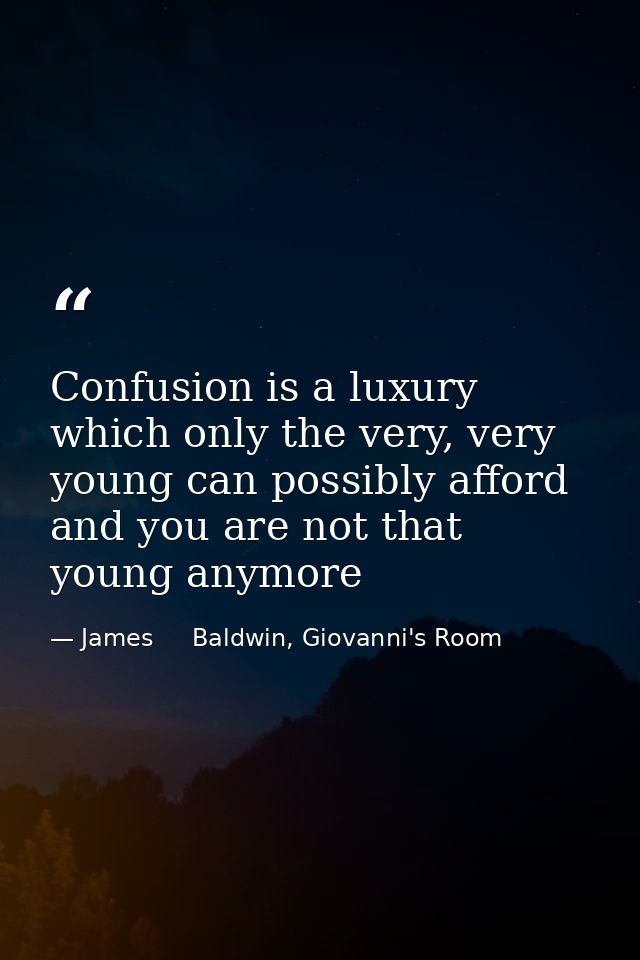 Confusion is a luxury which only the very, very young can possibly afford and you are not that young anymore — James     Baldwin, Giovanni's Room