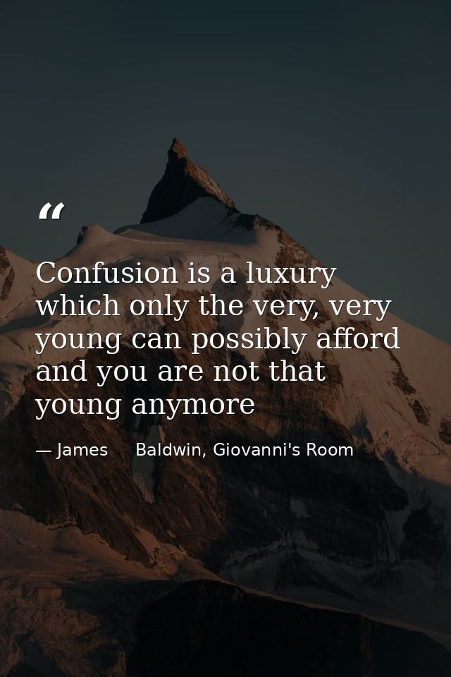 Confusion is a luxury which only the very, very young can possibly afford and you are not that young anymore — James     Baldwin, Giovanni's Room