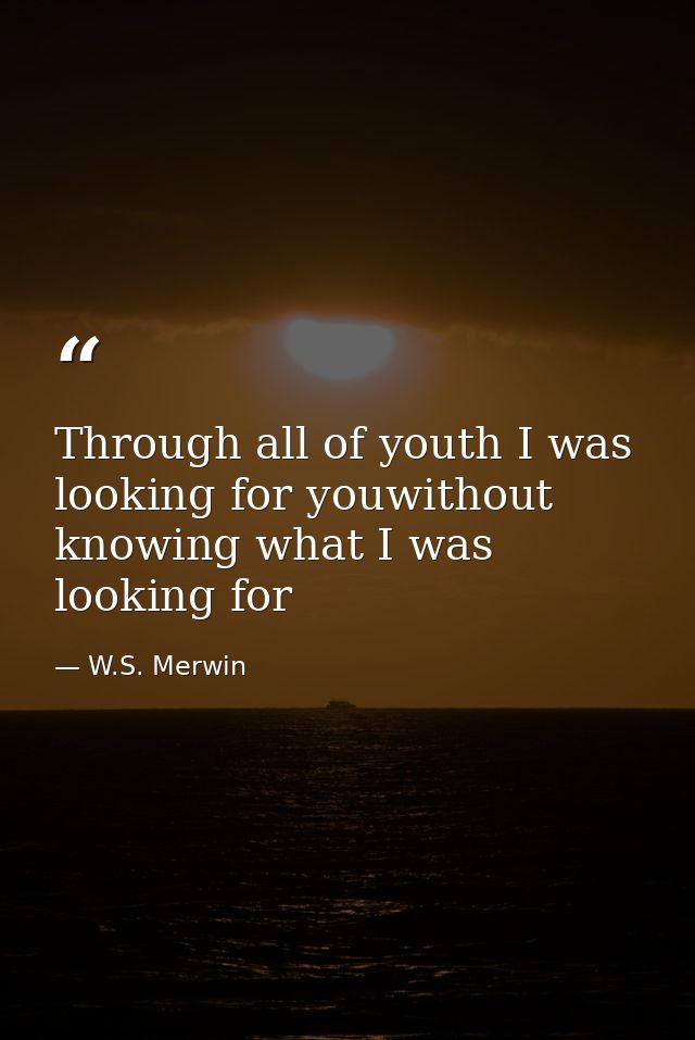 Through all of youth I was looking for youwithout knowing what I was looking for — W.S. Merwin