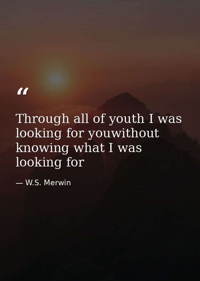 Through all of youth I was looking for youwithout knowing what I was looking for — W.S. Merwin