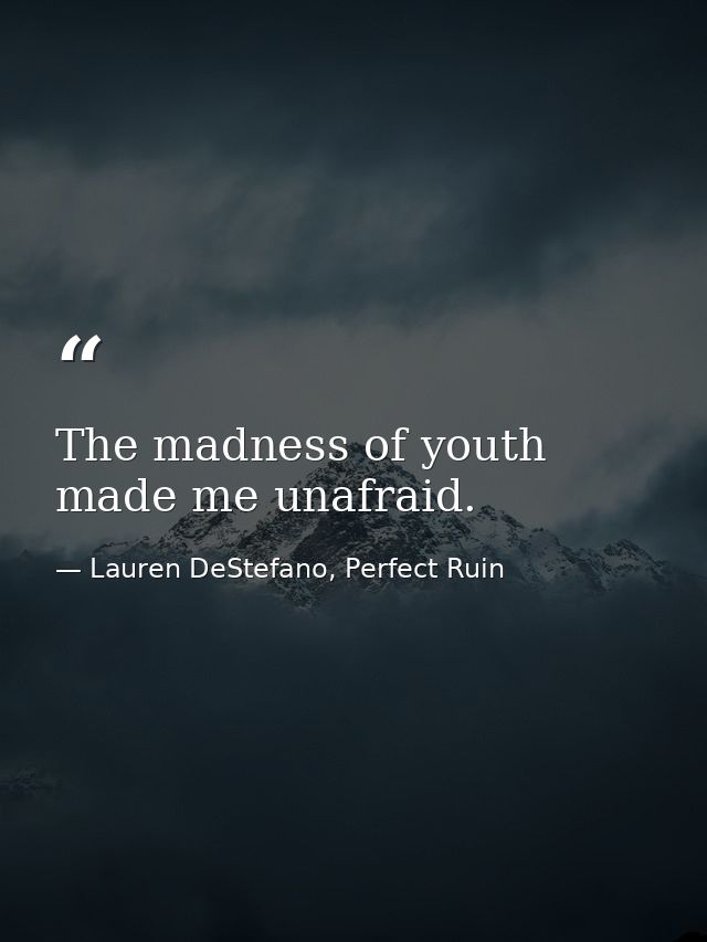 The madness of youth made me unafraid. — Lauren DeStefano, Perfect Ruin