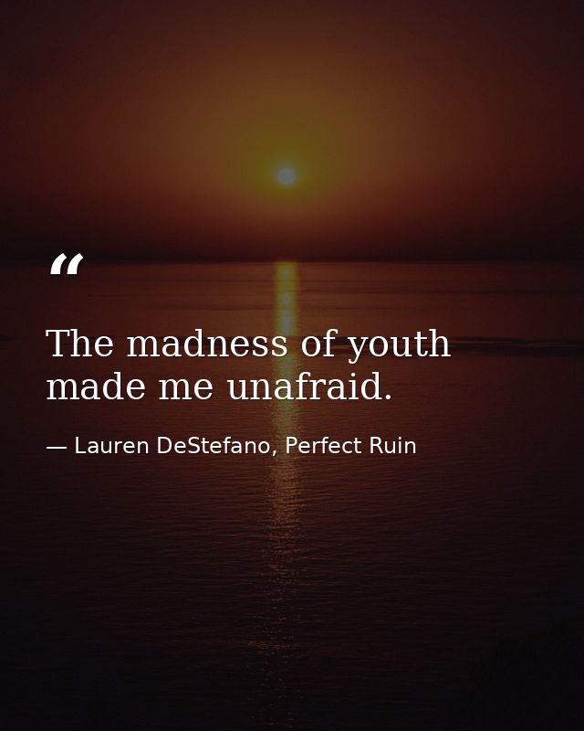 The madness of youth made me unafraid. — Lauren DeStefano, Perfect Ruin