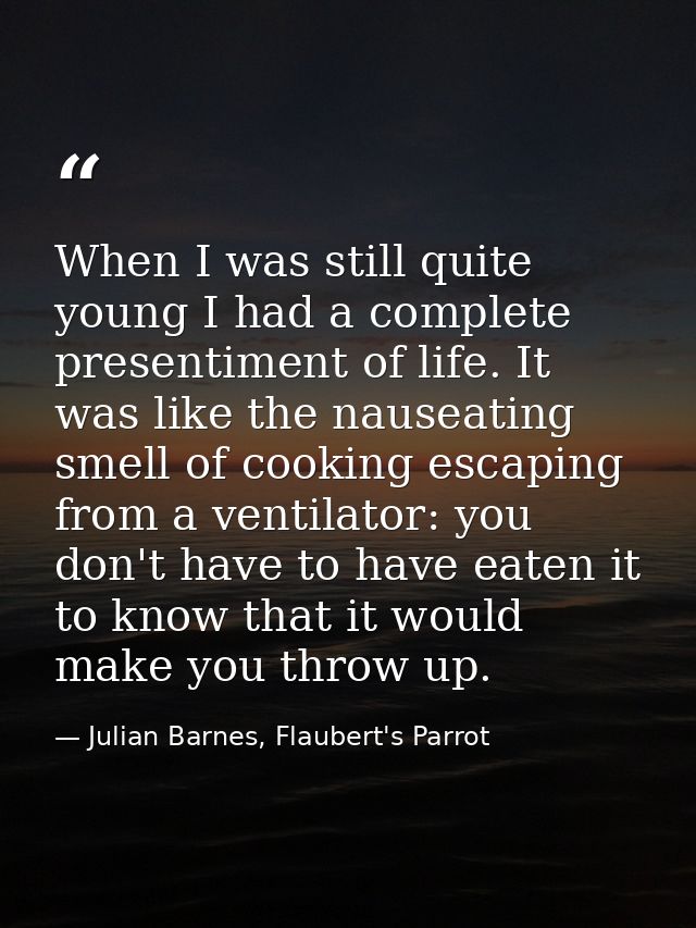 When I was still quite young I had a complete presentiment of life. It was like the nauseating smell of cooking escaping — Julian Barnes, Flaubert's Parrot
