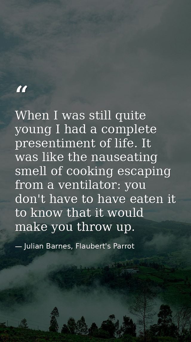When I was still quite young I had a complete presentiment of life. It was like the nauseating smell of cooking escaping — Julian Barnes, Flaubert's Parrot