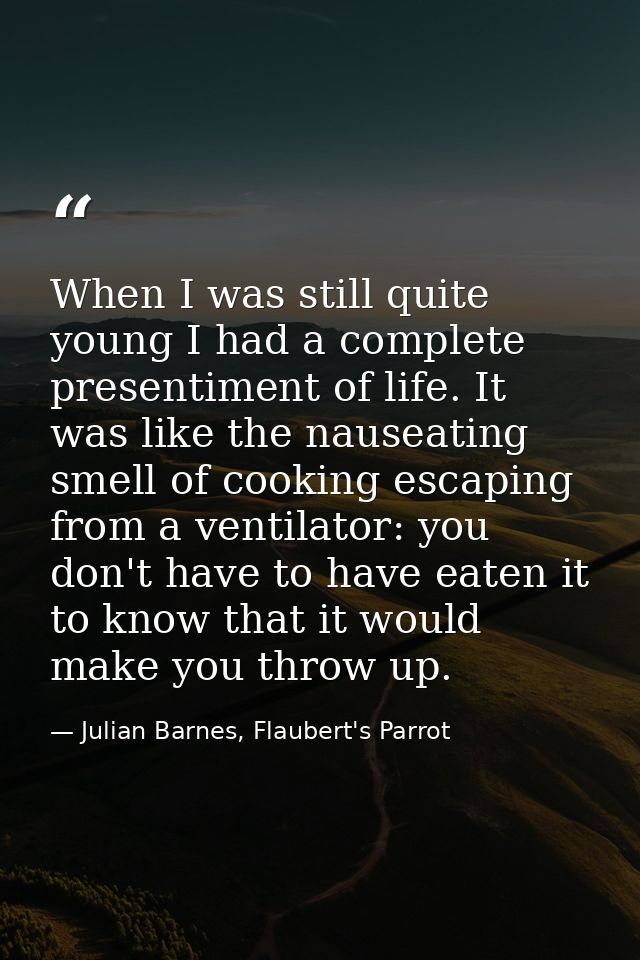 When I was still quite young I had a complete presentiment of life. It was like the nauseating smell of cooking escaping — Julian Barnes, Flaubert's Parrot
