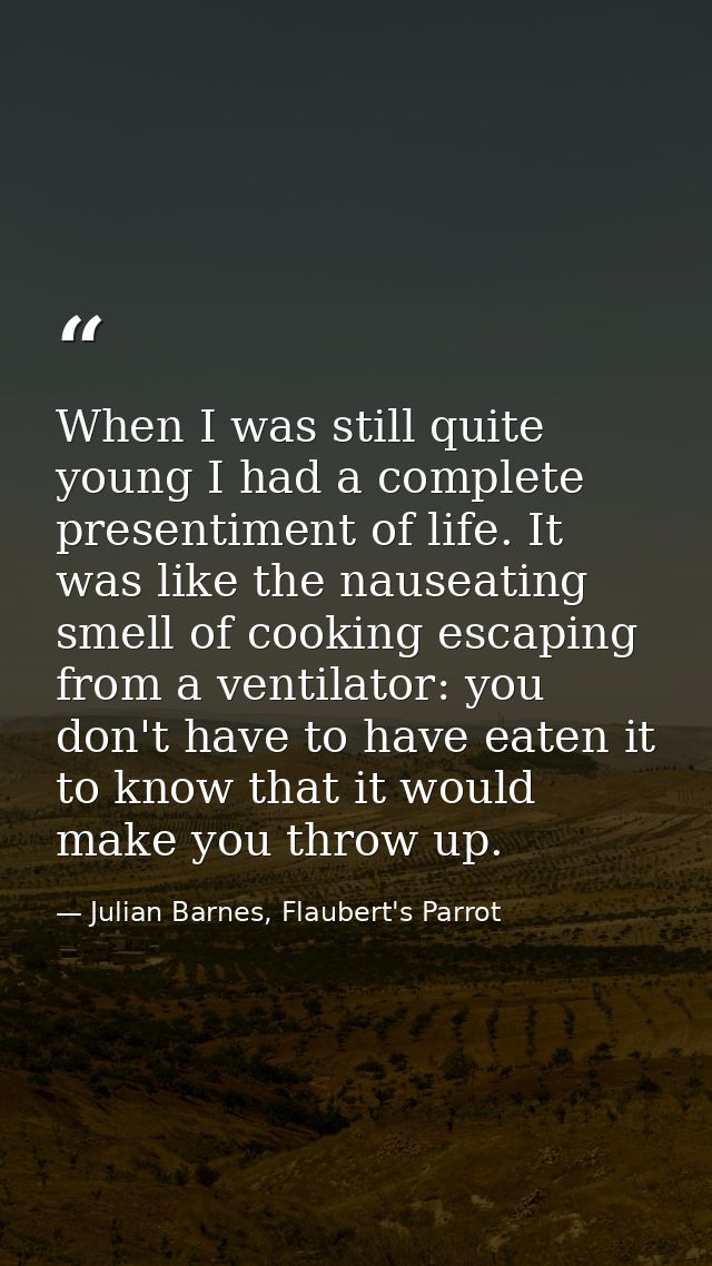When I was still quite young I had a complete presentiment of life. It was like the nauseating smell of cooking escaping — Julian Barnes, Flaubert's Parrot