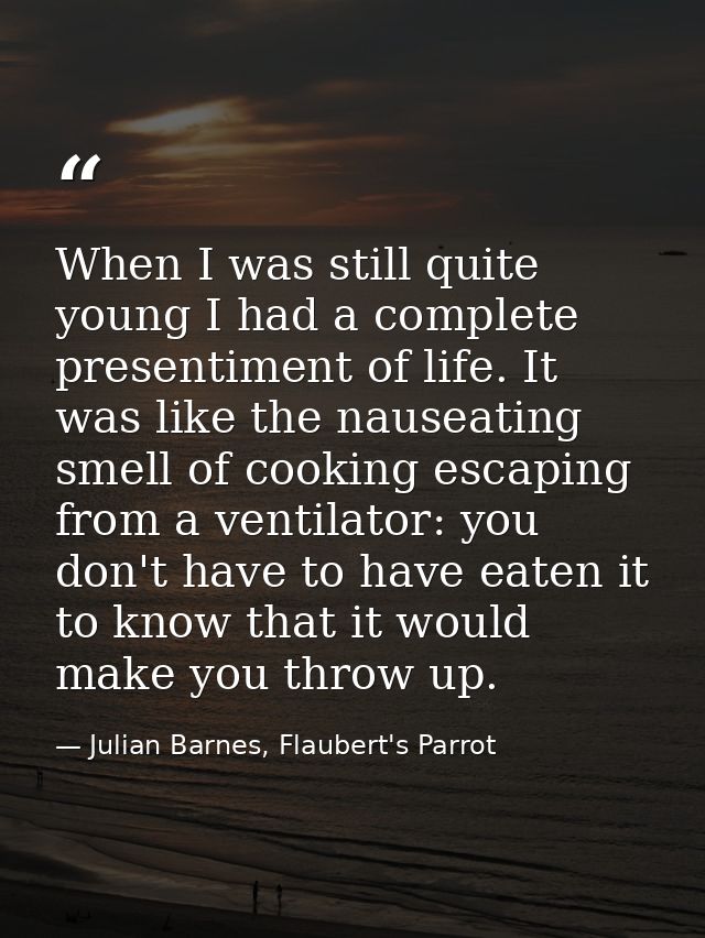 When I was still quite young I had a complete presentiment of life. It was like the nauseating smell of cooking escaping — Julian Barnes, Flaubert's Parrot