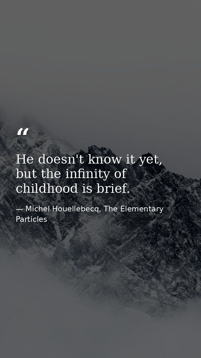He doesn't know it yet, but the infinity of childhood is brief. — Michel Houellebecq, The Elementary Particles