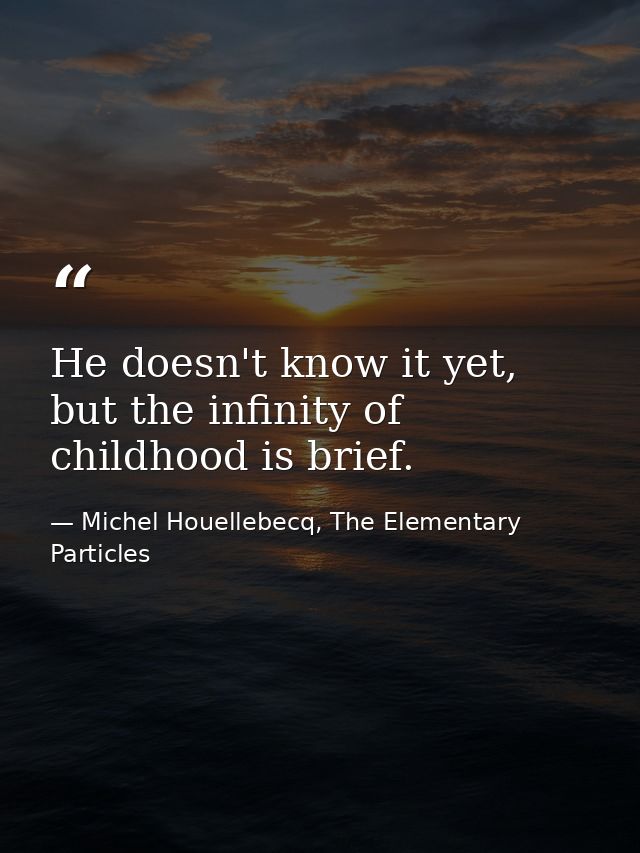 He doesn't know it yet, but the infinity of childhood is brief. — Michel Houellebecq, The Elementary Particles