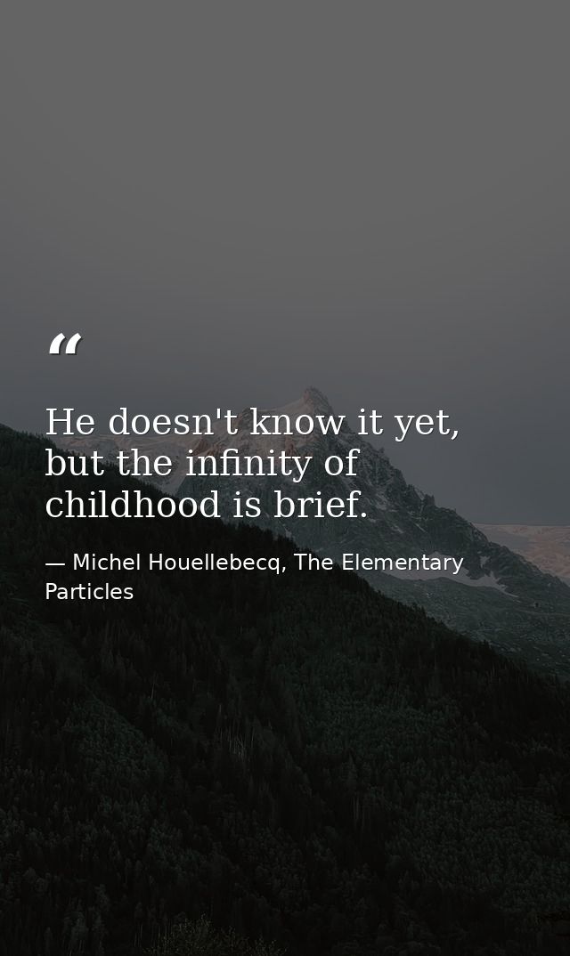 He doesn't know it yet, but the infinity of childhood is brief. — Michel Houellebecq, The Elementary Particles