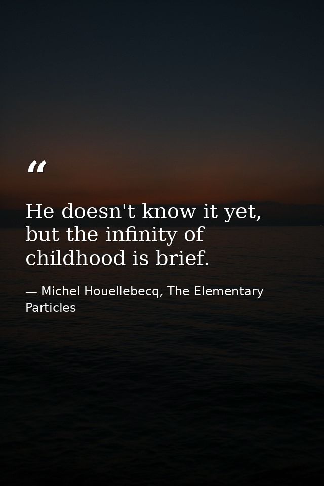 He doesn't know it yet, but the infinity of childhood is brief. — Michel Houellebecq, The Elementary Particles