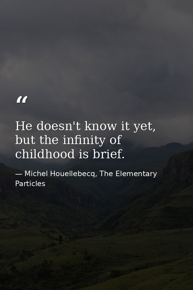 He doesn't know it yet, but the infinity of childhood is brief. — Michel Houellebecq, The Elementary Particles