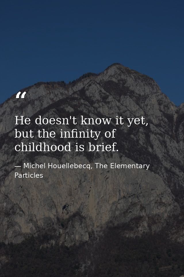 He doesn't know it yet, but the infinity of childhood is brief. — Michel Houellebecq, The Elementary Particles