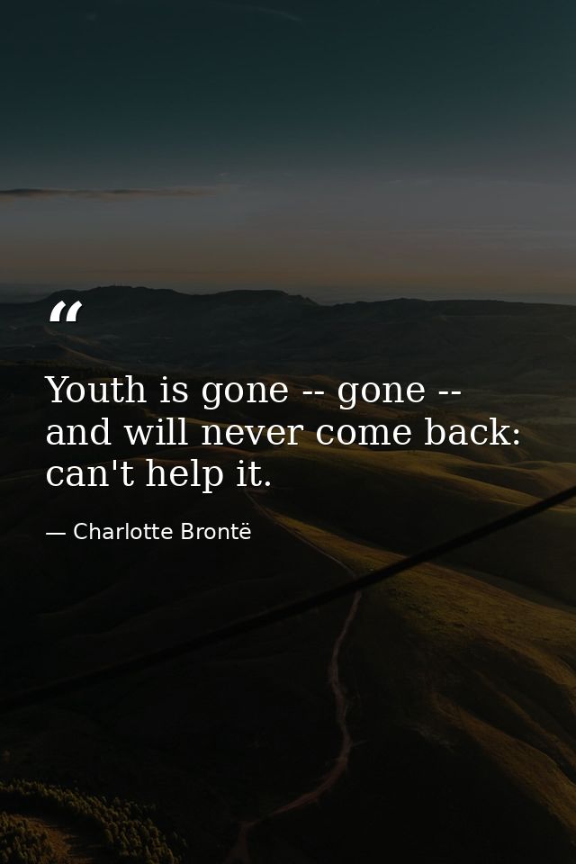 Youth is gone -- gone -- and will never come back: can't help it. — Charlotte Brontë