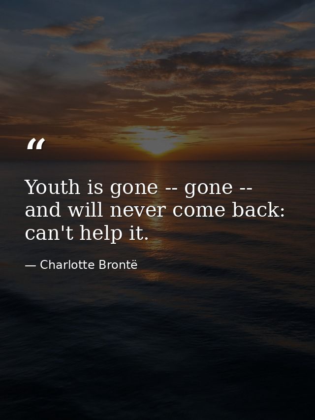 Youth is gone -- gone -- and will never come back: can't help it. — Charlotte Brontë