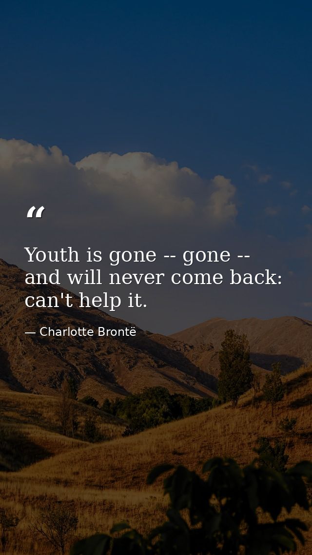 Youth is gone -- gone -- and will never come back: can't help it. — Charlotte Brontë