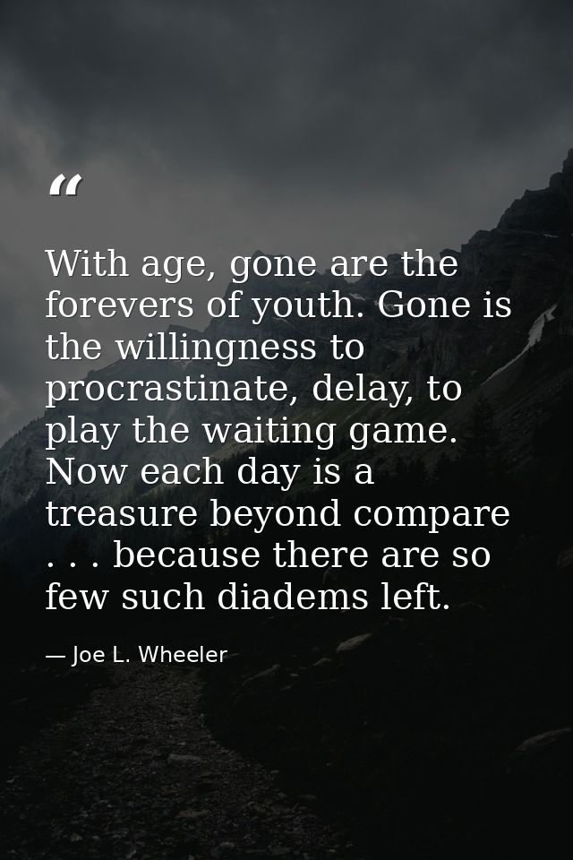 With age, gone are the forevers of youth. Gone is the willingness to procrastinate, delay, to play the waiting game. Now — Joe L. Wheeler