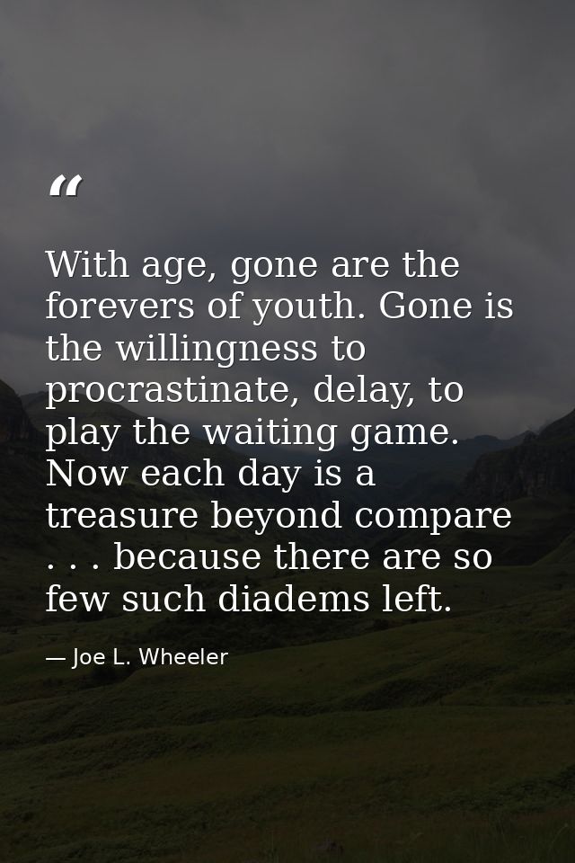With age, gone are the forevers of youth. Gone is the willingness to procrastinate, delay, to play the waiting game. Now — Joe L. Wheeler
