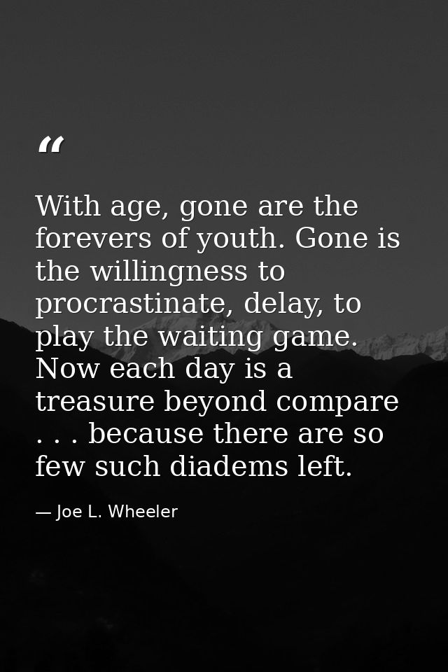 With age, gone are the forevers of youth. Gone is the willingness to procrastinate, delay, to play the waiting game. Now — Joe L. Wheeler