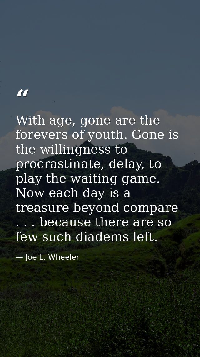 With age, gone are the forevers of youth. Gone is the willingness to procrastinate, delay, to play the waiting game. Now — Joe L. Wheeler