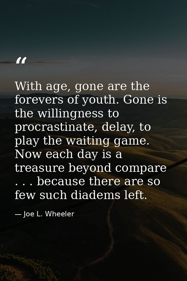 With age, gone are the forevers of youth. Gone is the willingness to procrastinate, delay, to play the waiting game. Now — Joe L. Wheeler
