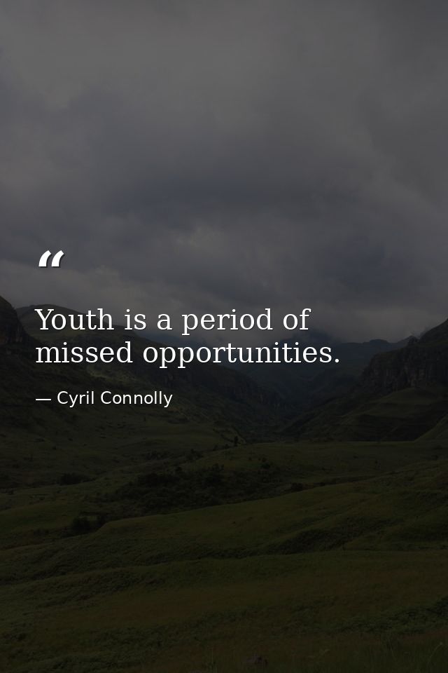 Youth is a period of missed opportunities. — Cyril Connolly