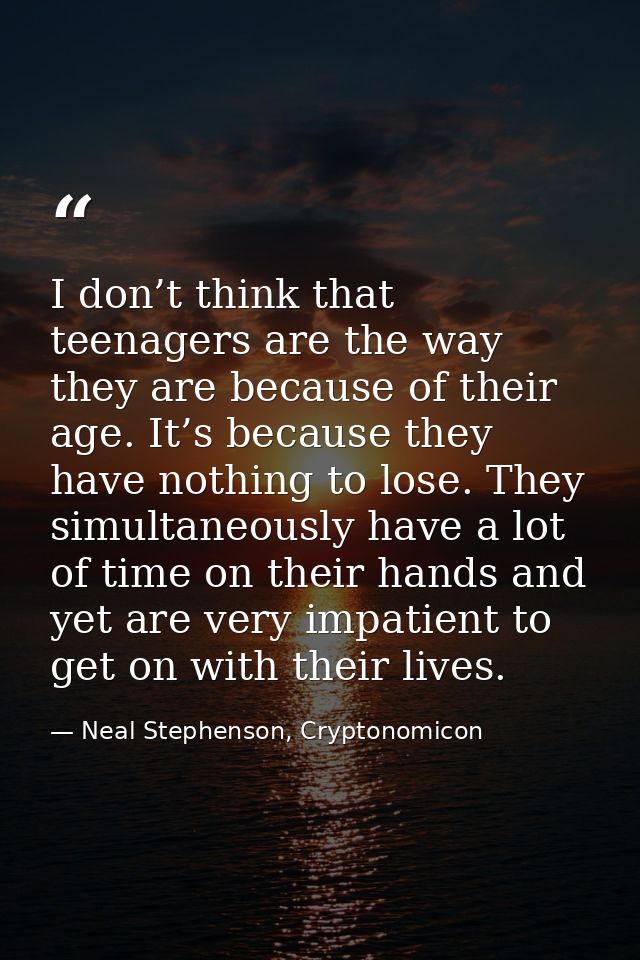 I don’t think that teenagers are the way they are because of their age. It’s because they have nothing to lose. They sim — Neal Stephenson, Cryptonomicon