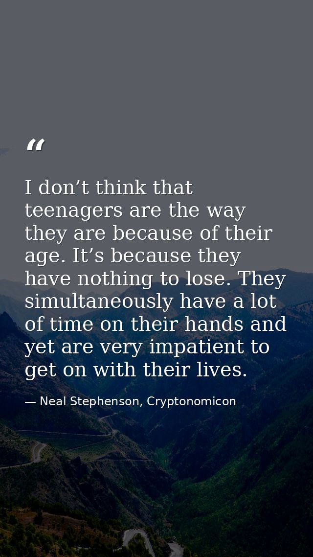 I don’t think that teenagers are the way they are because of their age. It’s because they have nothing to lose. They sim — Neal Stephenson, Cryptonomicon