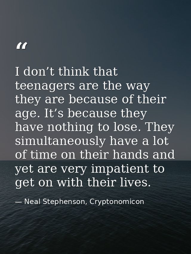 I don’t think that teenagers are the way they are because of their age. It’s because they have nothing to lose. They sim — Neal Stephenson, Cryptonomicon
