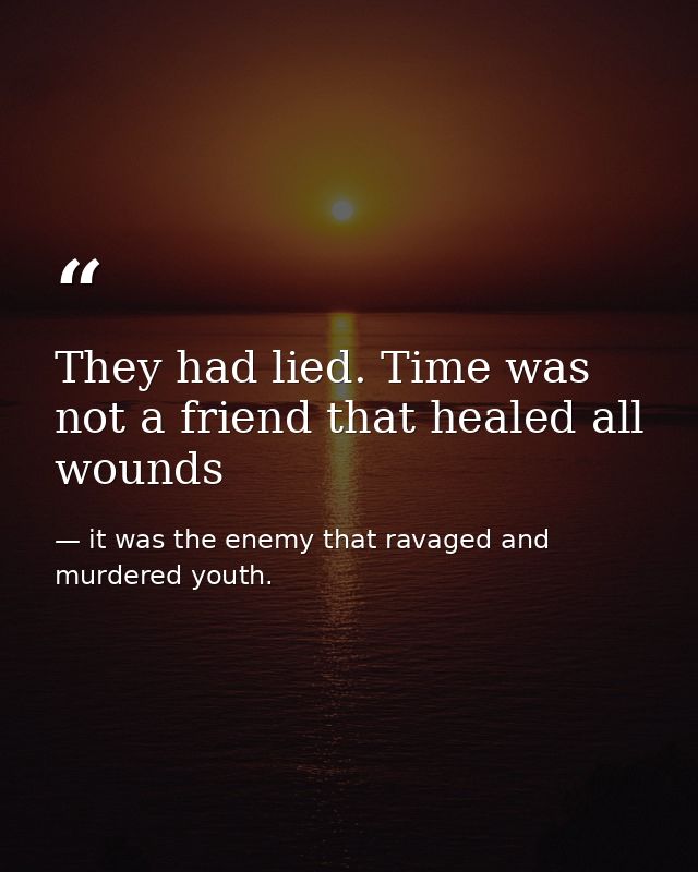 They had lied. Time was not a friend that healed all wounds — it was the enemy that ravaged and murdered youth.