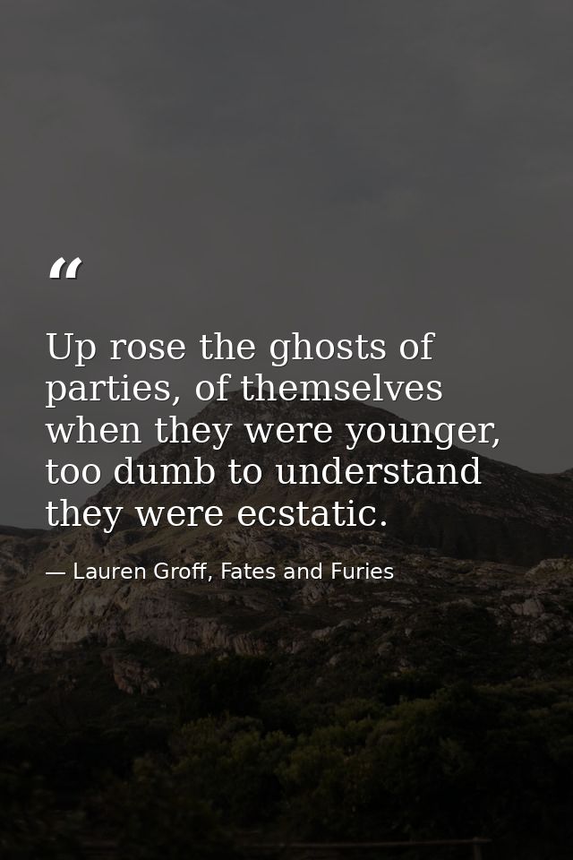 Up rose the ghosts of parties, of themselves when they were younger, too dumb to understand they were ecstatic. — Lauren Groff, Fates and Furies