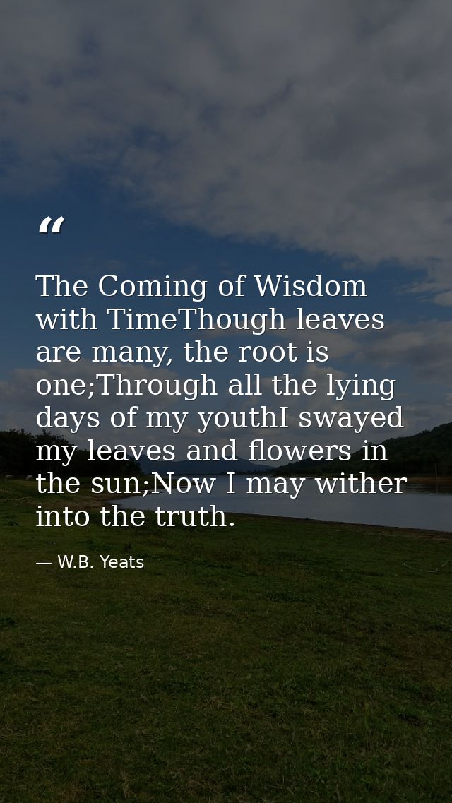 The Coming of Wisdom with TimeThough leaves are many, the root is one;Through all the lying days of my youthI swayed my  — W.B. Yeats