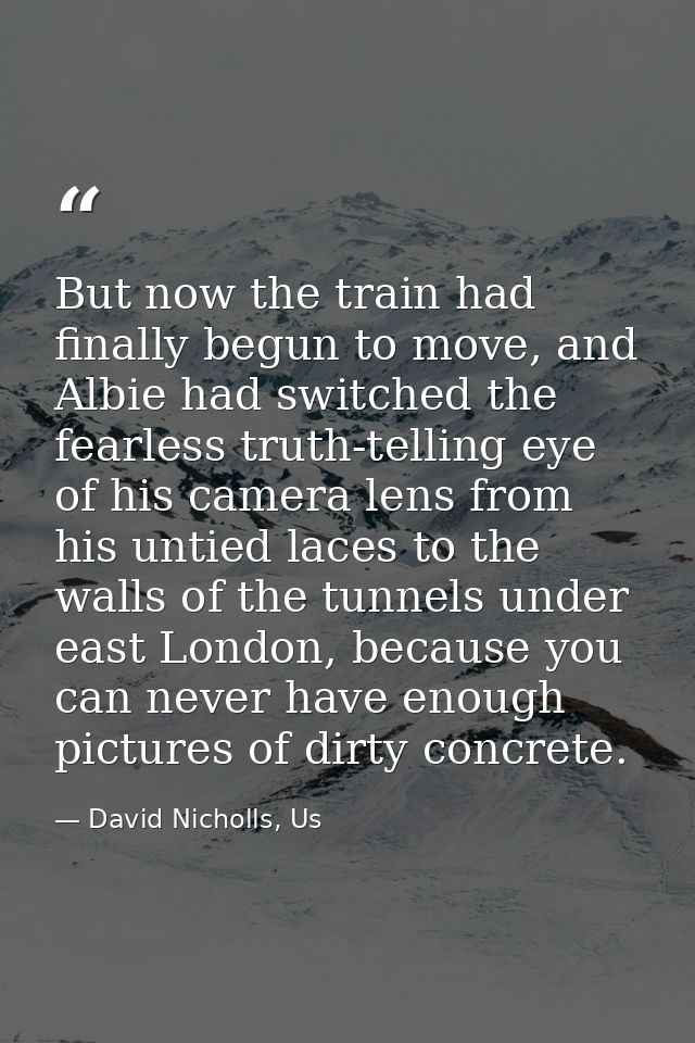 But now the train had finally begun to move, and Albie had switched the fearless truth-telling eye of his camera lens fr — David Nicholls, Us