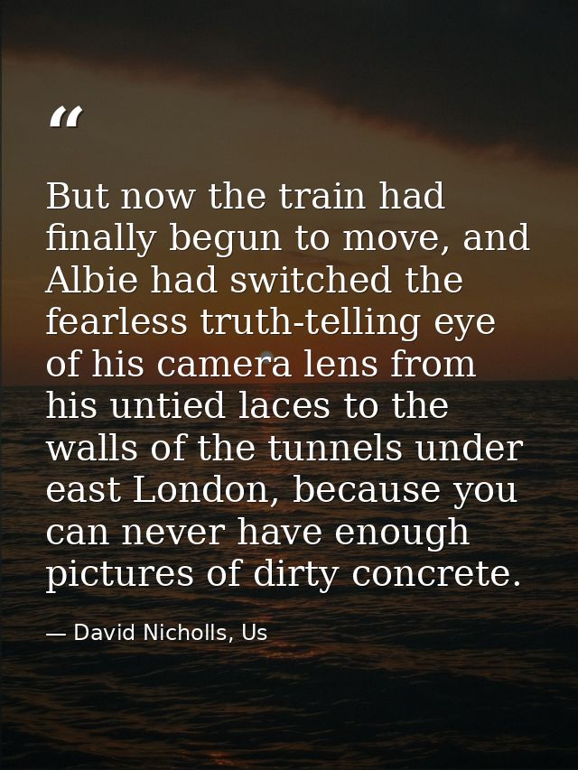 But now the train had finally begun to move, and Albie had switched the fearless truth-telling eye of his camera lens fr — David Nicholls, Us