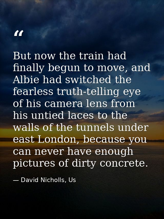 But now the train had finally begun to move, and Albie had switched the fearless truth-telling eye of his camera lens fr — David Nicholls, Us