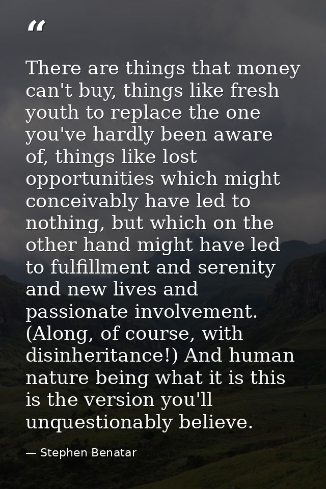 There are things that money can't buy, things like fresh youth to replace the one you've hardly been aware of, things li — Stephen Benatar