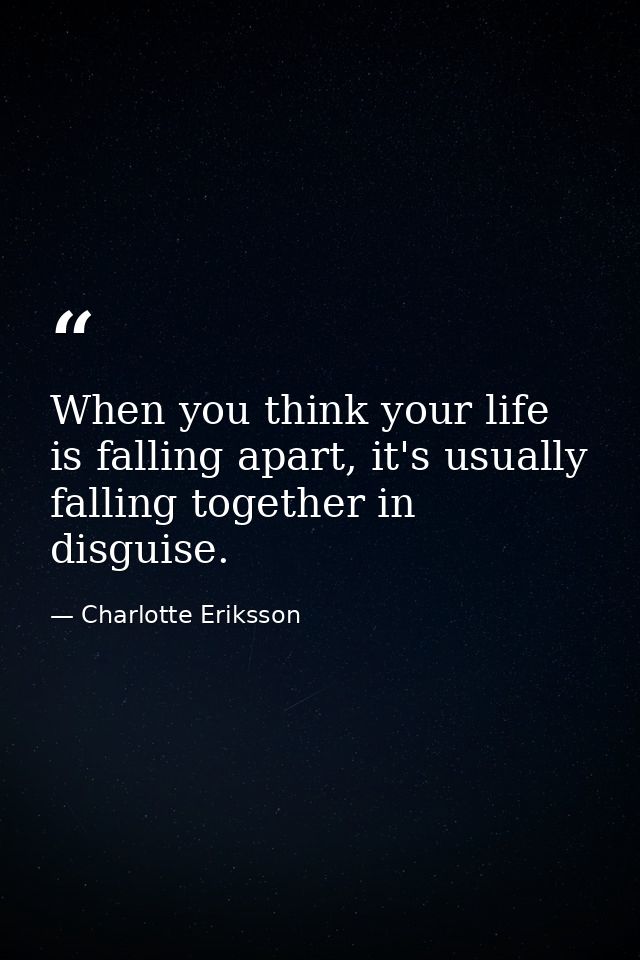 When you think your life is falling apart, it's usually falling together in disguise. — Charlotte Eriksson
