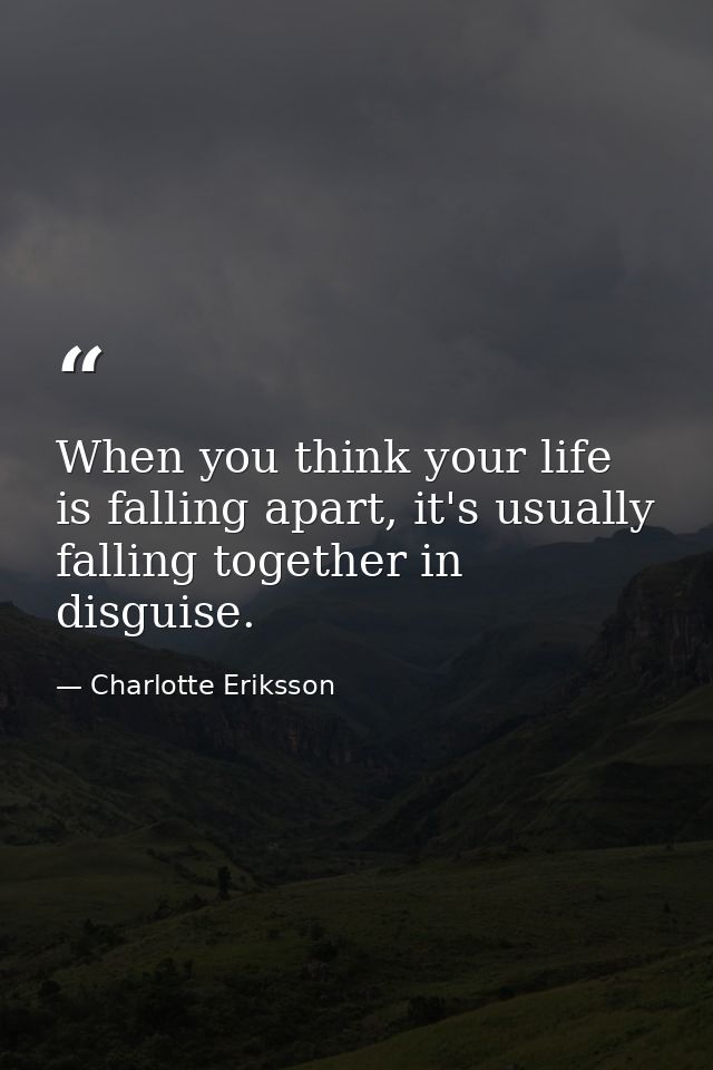 When you think your life is falling apart, it's usually falling together in disguise. — Charlotte Eriksson