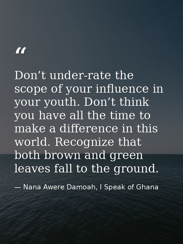 Don’t under-rate the scope of your influence in your youth. Don’t think you have all the time to make a difference in th — Nana Awere Damoah, I Speak of Ghana