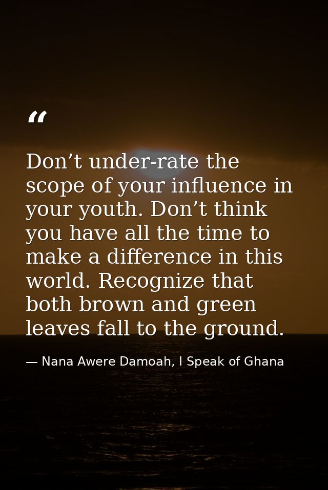 Don’t under-rate the scope of your influence in your youth. Don’t think you have all the time to make a difference in th — Nana Awere Damoah, I Speak of Ghana