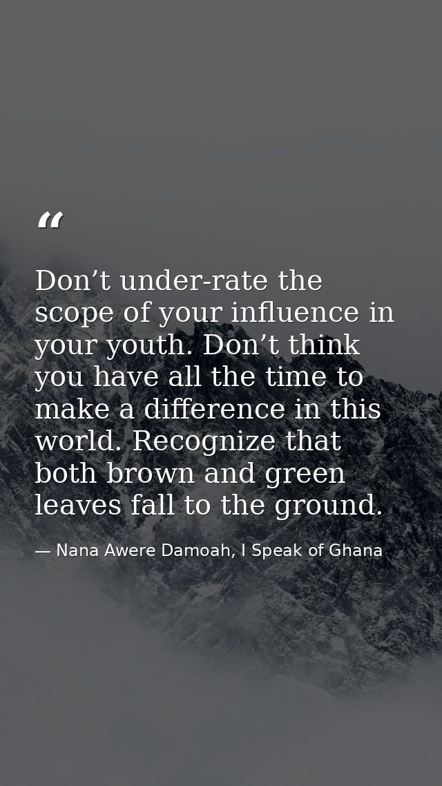 Don’t under-rate the scope of your influence in your youth. Don’t think you have all the time to make a difference in th — Nana Awere Damoah, I Speak of Ghana