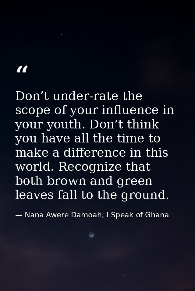 Don’t under-rate the scope of your influence in your youth. Don’t think you have all the time to make a difference in th — Nana Awere Damoah, I Speak of Ghana