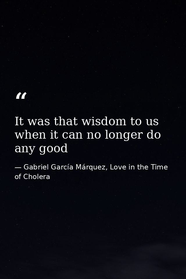 It was that wisdom to us when it can no longer do any good — Gabriel García Márquez, Love in the Time of Cholera