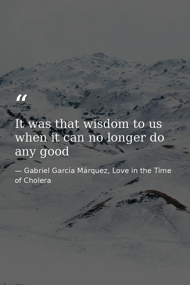 It was that wisdom to us when it can no longer do any good — Gabriel García Márquez, Love in the Time of Cholera
