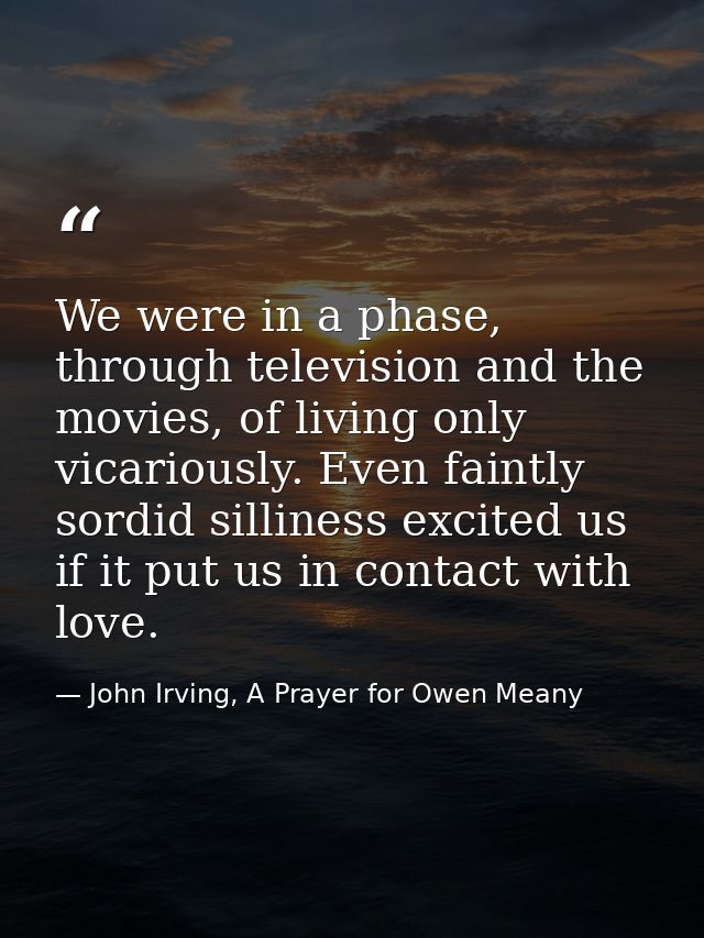We were in a phase, through television and the movies, of living only vicariously. Even faintly sordid silliness excited — John Irving, A Prayer for Owen Meany